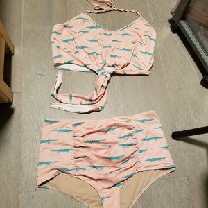 Kortni Jeane Swim - Rare Alligator XXL 2 pc set - Tied-Up Top & Ruched Btms 2.0